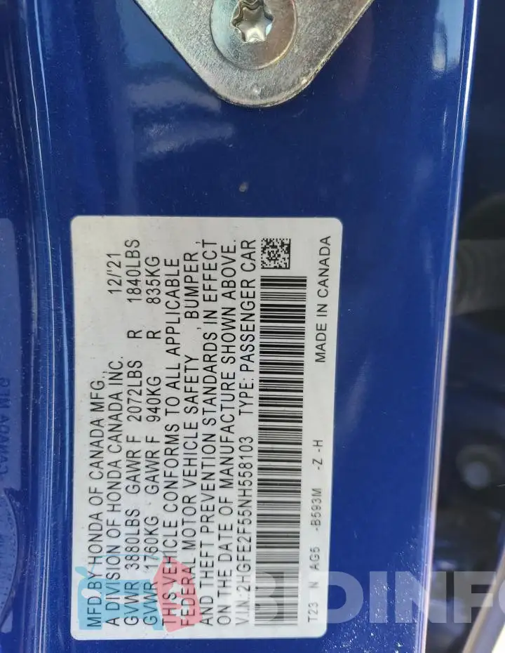2HGFE2F55NH558103 Photo# 13