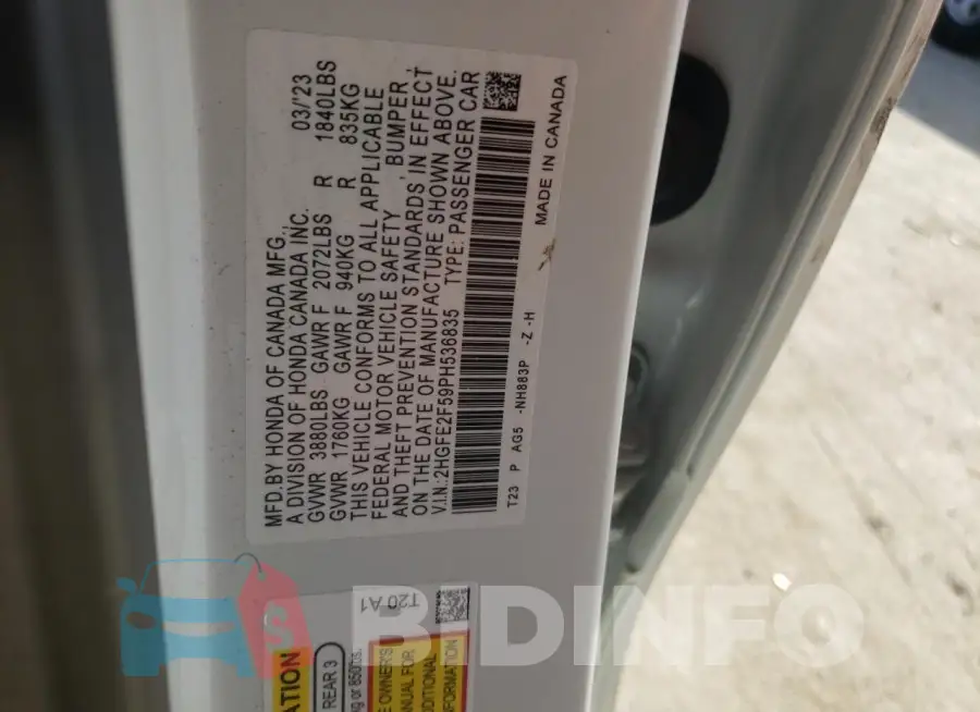 2HGFE2F59PH536835 Photo# 12