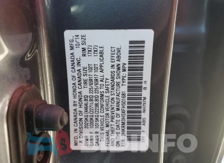 2HKRM3H5XFH501681 Photo# 12