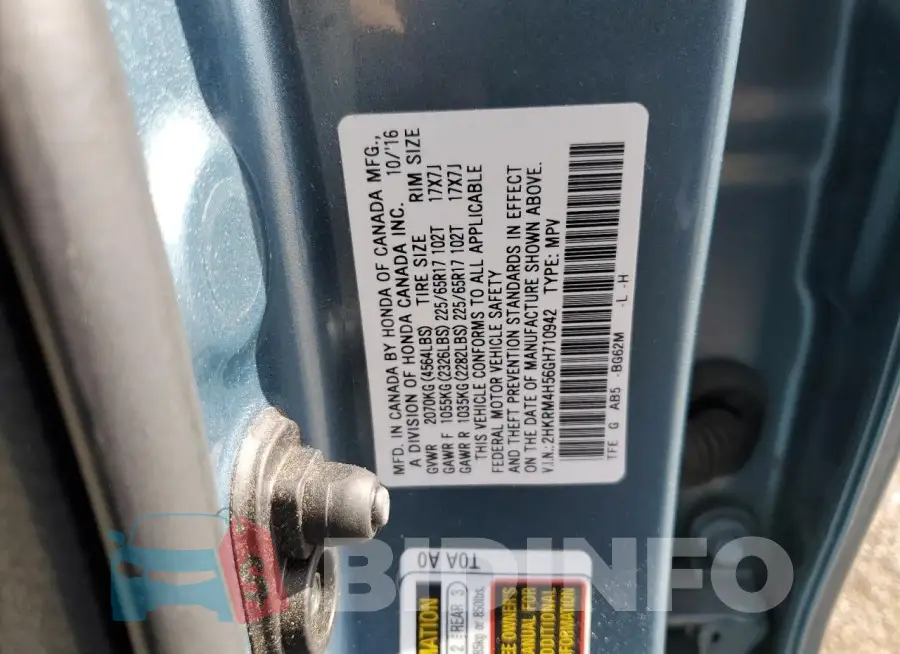 2HKRM4H56GH710942 Photo# 13