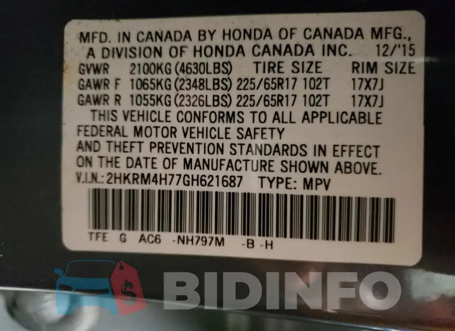 2HKRM4H77GH621687 Photo# 12