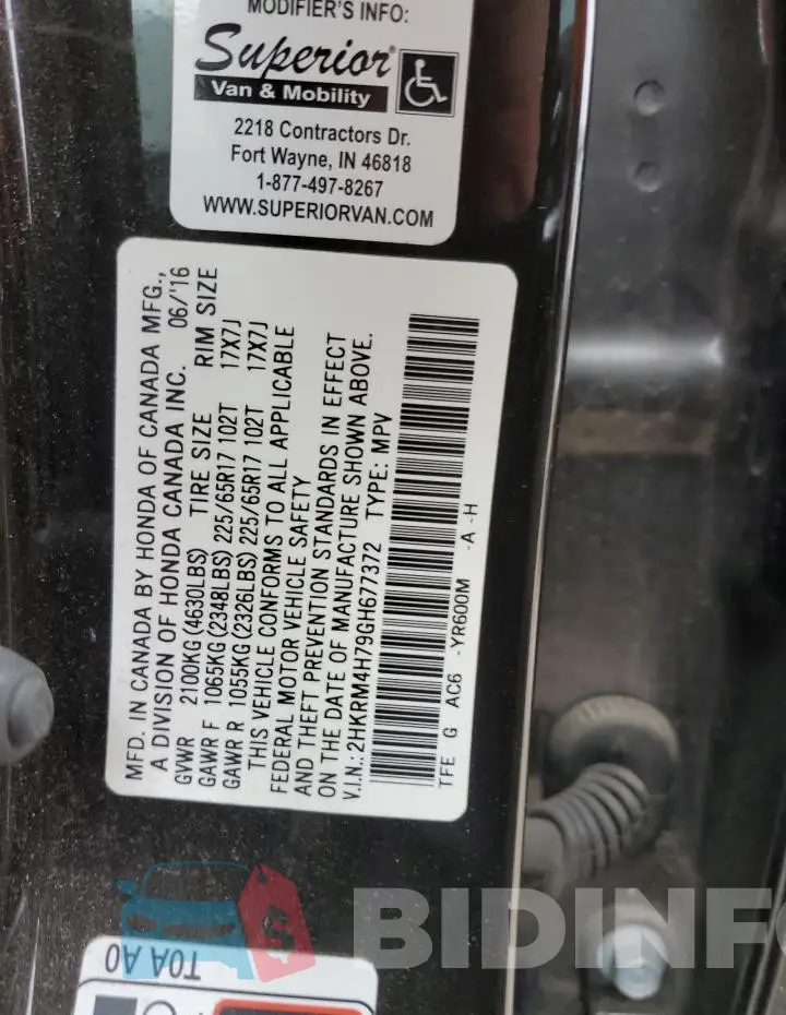 2HKRM4H79GH677372 Photo# 12