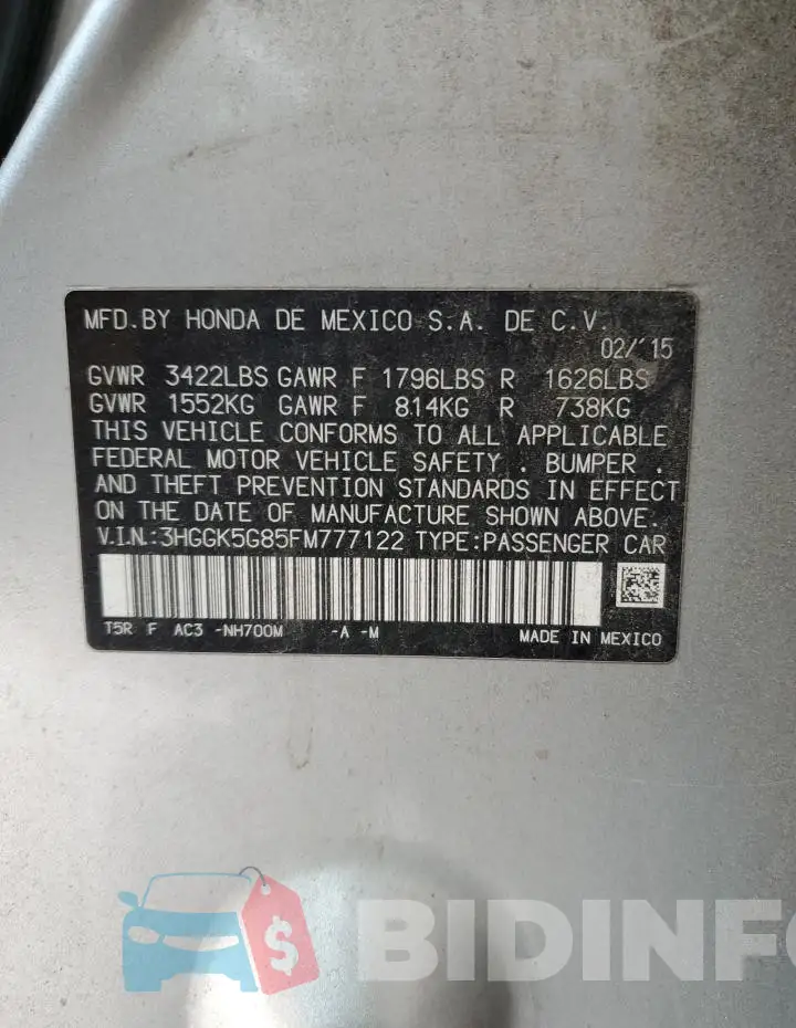 3HGGK5G85FM777122 Photo# 12