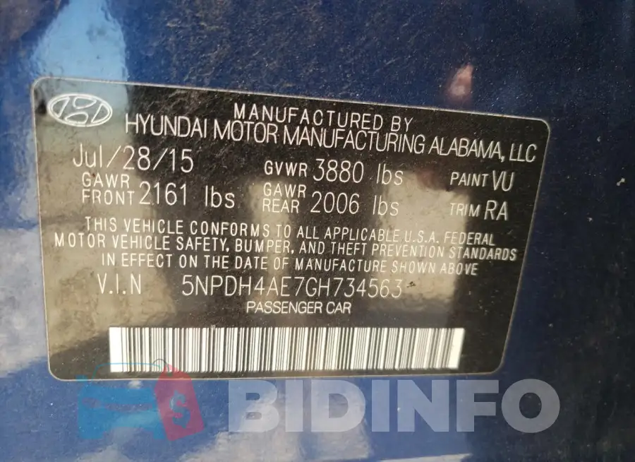 5NPDH4AE7GH734563 Photo# 12