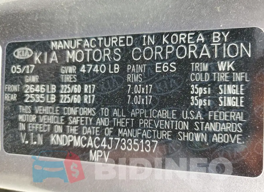 KNDPMCAC4J7335137 Photo# 13