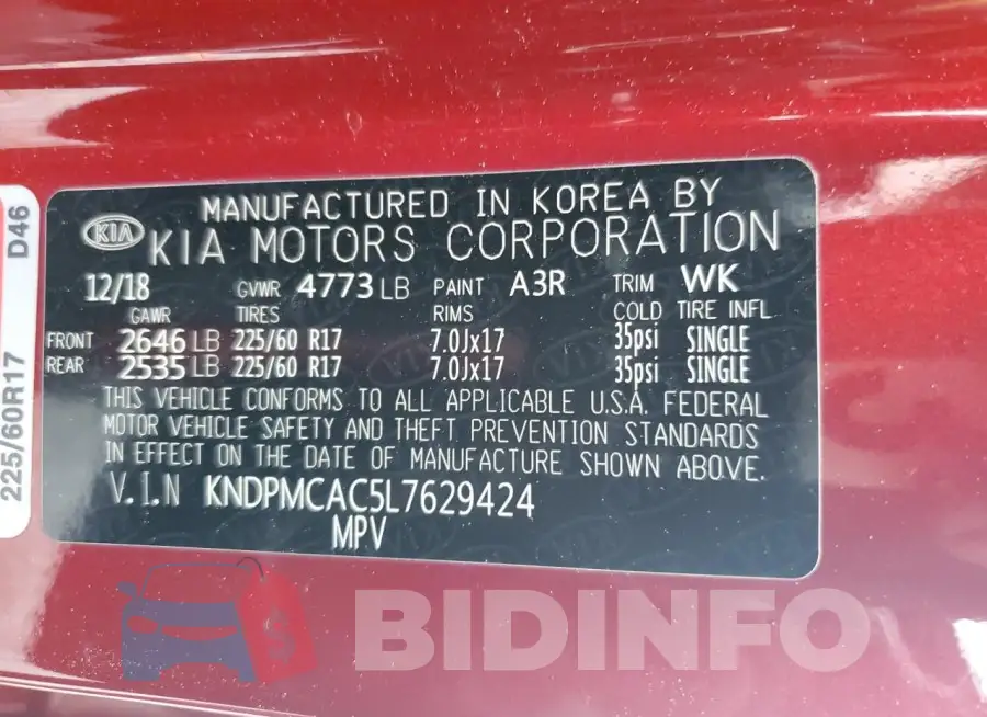 KNDPMCAC5L7629424 Photo# 14