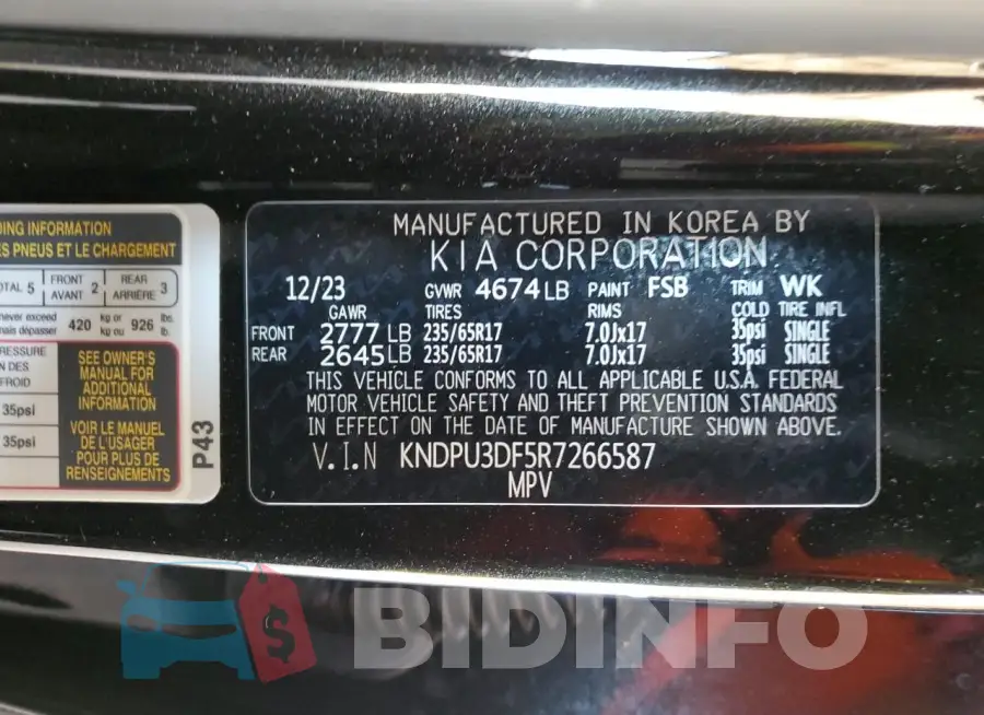 KNDPU3DF5R7266587 Photo# 12