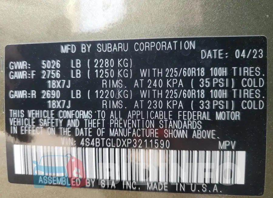 4S4BTGLDXP3211590 Photo# 14