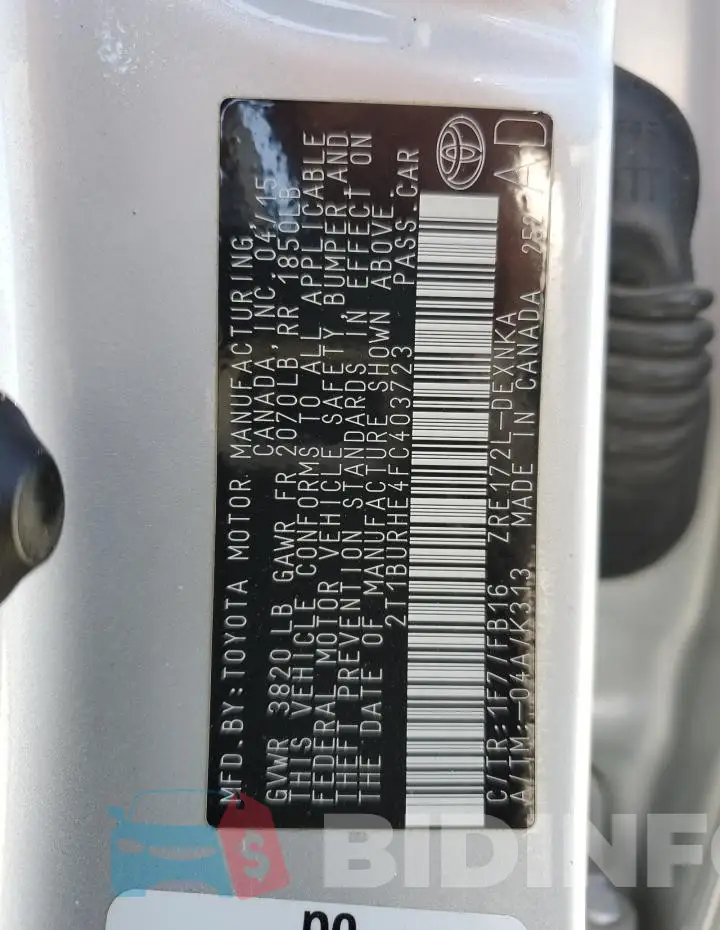 2T1BURHE4FC403723 Photo# 12