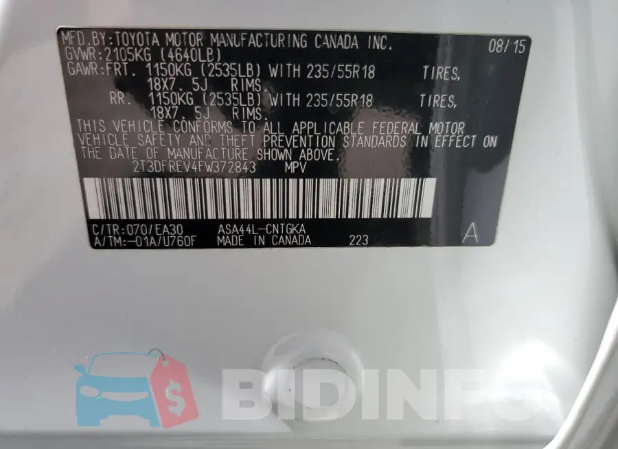 2T3DFREV4FW372843 Photo# 12