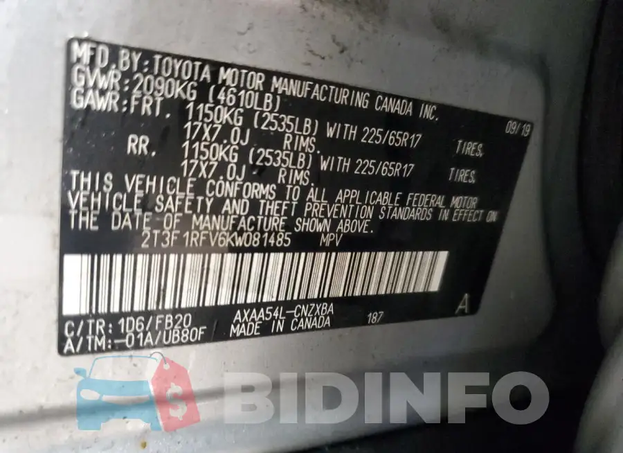 2T3F1RFV6KW081485 Photo# 13