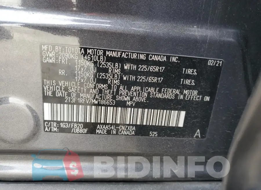 2T3F1RFV7MW186653 Photo# 13