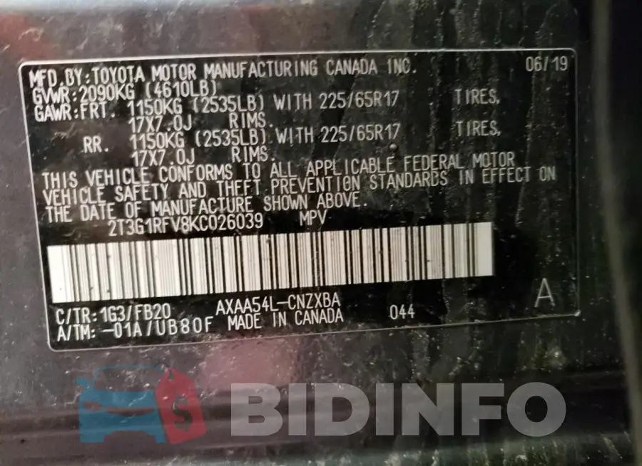 2T3G1RFV8KC026039 Photo# 14