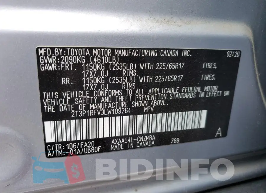 2T3P1RFV3LW109264 Photo# 13