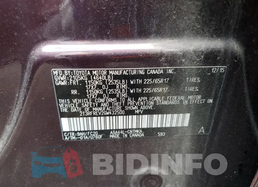 2T3RFREV2GW432500 Photo# 12