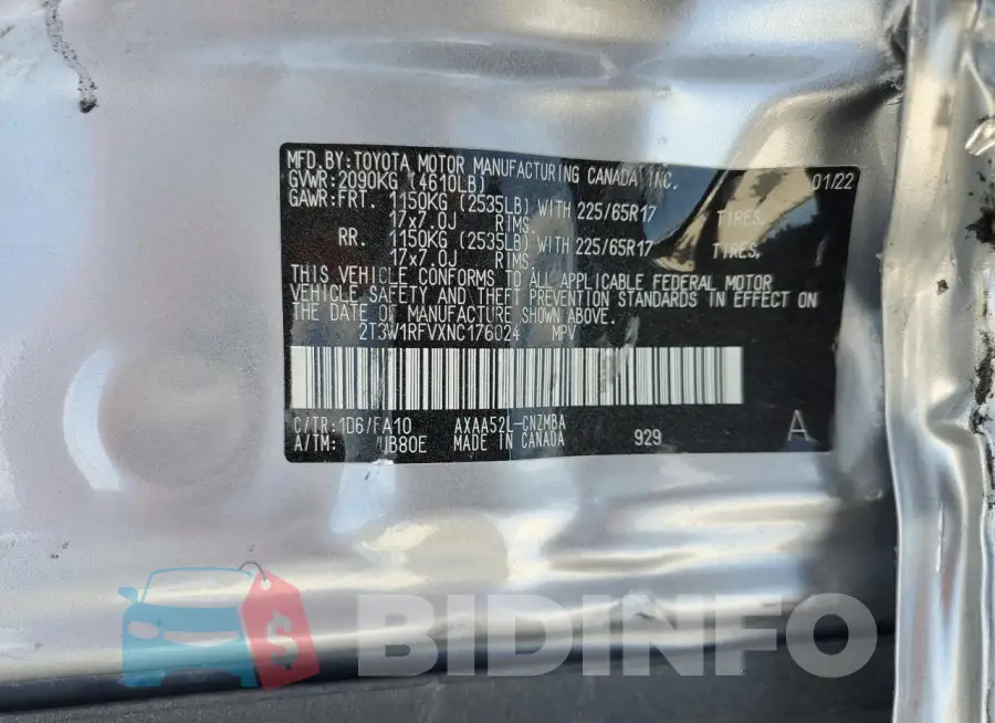 2T3W1RFVXNC176024 Photo# 13