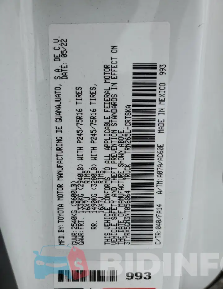 3TYRX5GN3NT056864 Photo# 13