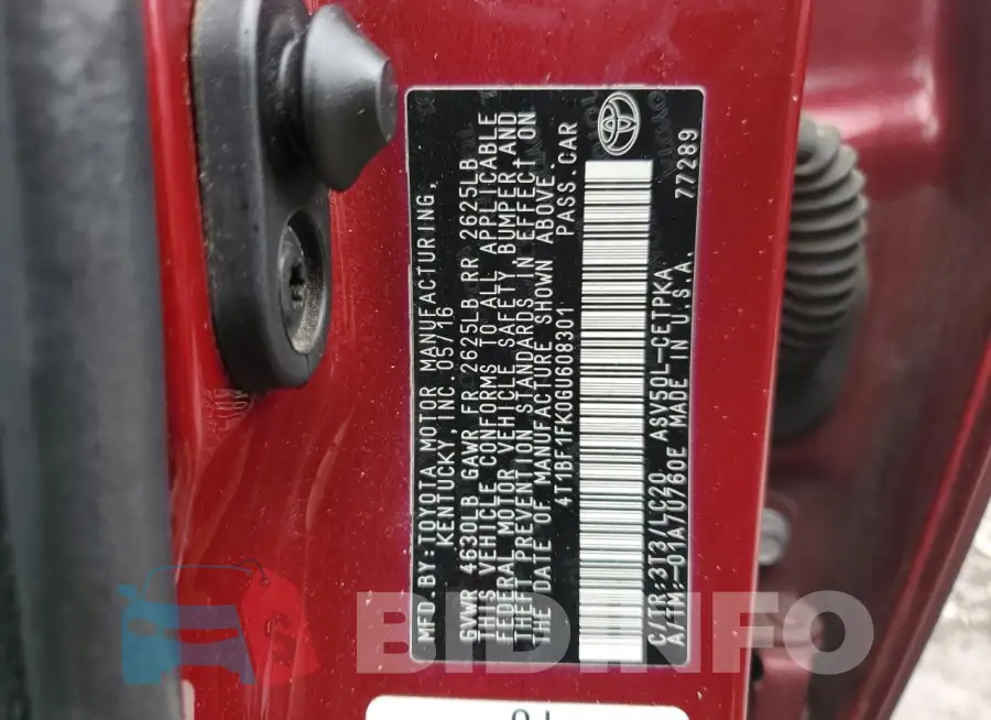4T1BF1FK0GU608301 Photo# 12