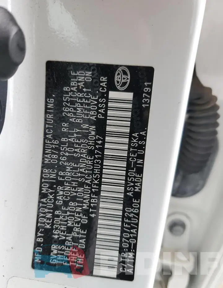 4T1BF1FK5HU317147 Photo# 13