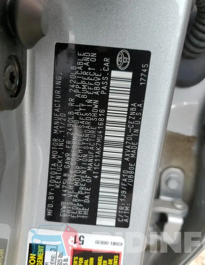 4T1C11AK7MU416816 Photo# 12