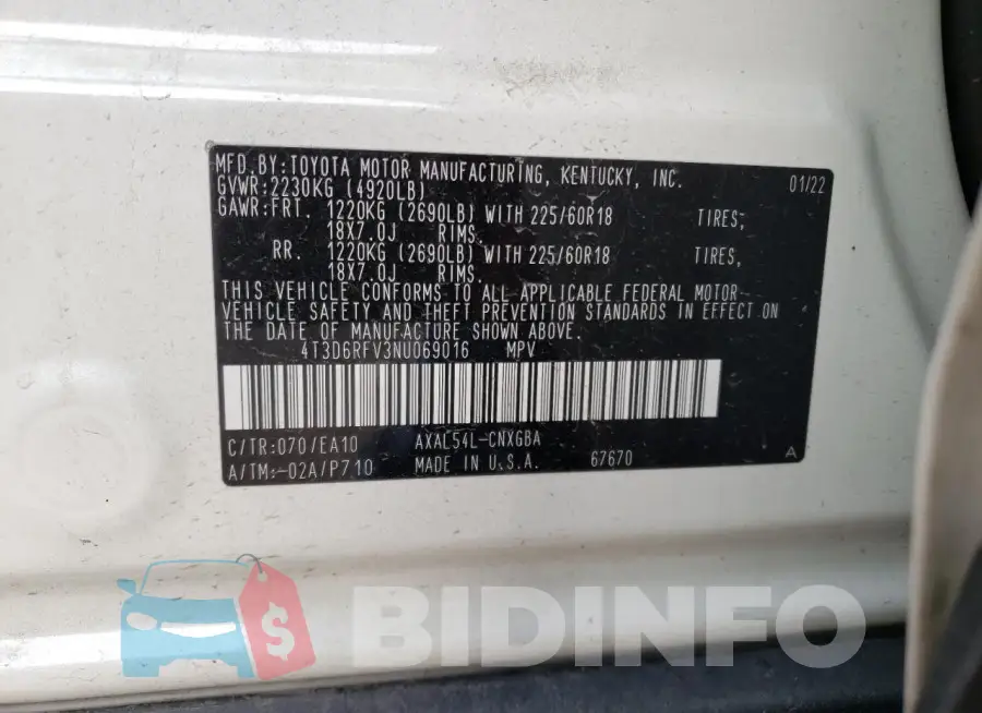 4T3D6RFV3NU069016 Photo# 13