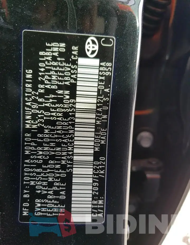 5YFS4MCE5NP131529 Photo# 12