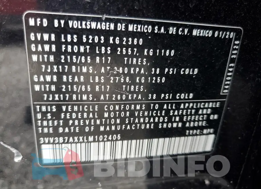 3VV3B7AXXLM102405 Photo# 13