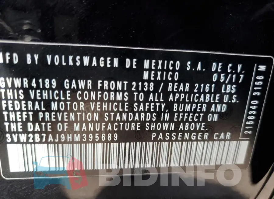 3VW2B7AJ9HM395689 Photo# 12
