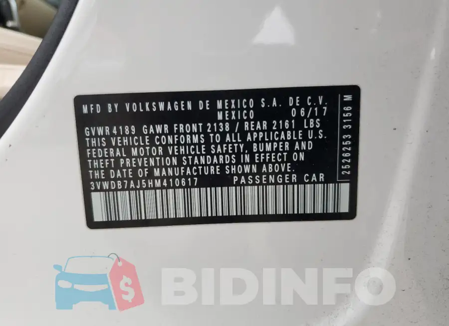 3VWDB7AJ5HM410617 Photo# 13