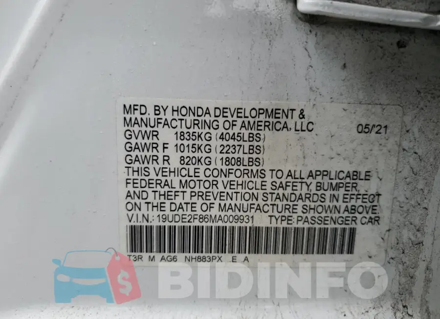 19UDE2F86MA009931 Photo# 12