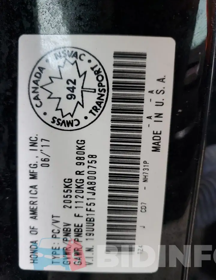 19UUB1F51JA800758 Photo# 13