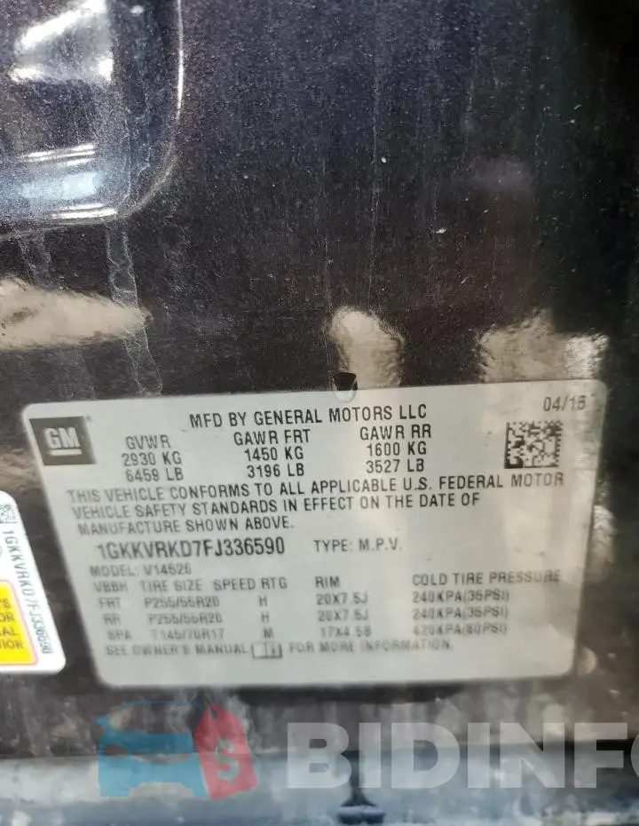 1GKKVRKD7FJ336590 Photo# 13