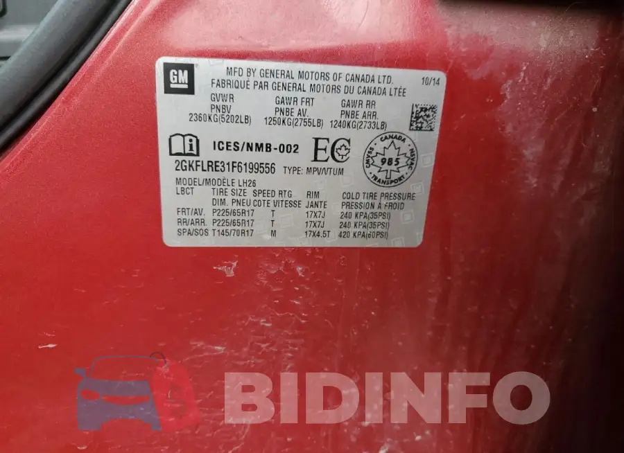 2GKFLRE31F6199556 Photo# 14