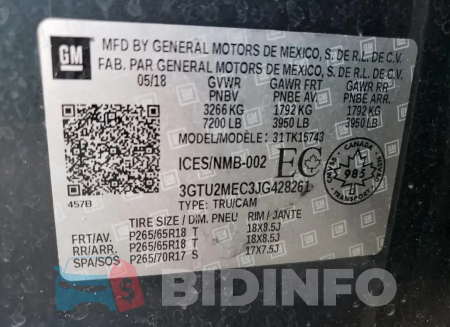 3GTU2MEC3JG428261 Photo# 12