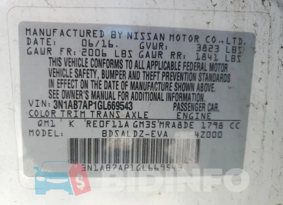 3N1AB7AP1GL669543 Photo# 12