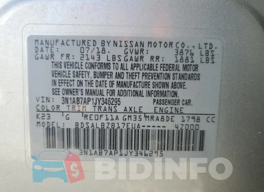 3N1AB7AP1JY346295 Photo# 13