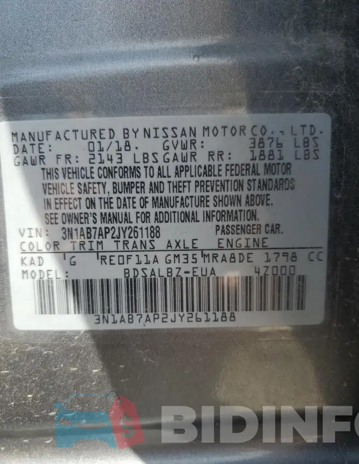 3N1AB7AP2JY261188 Photo# 12