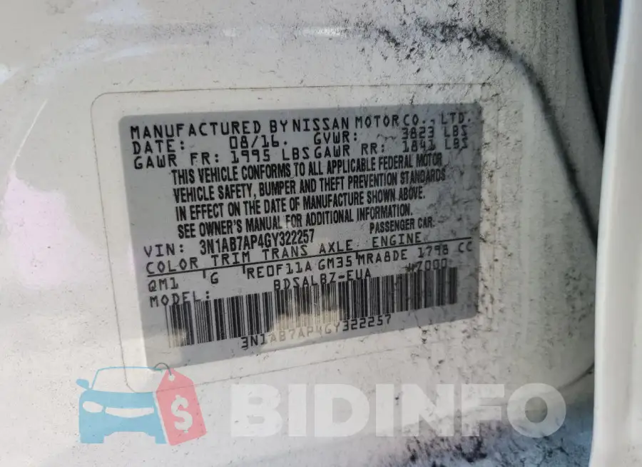 3N1AB7AP4GY322257 Photo# 13