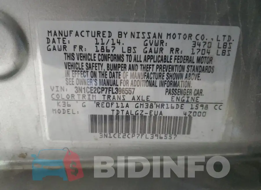 3N1CE2CP7FL396557 Photo# 12