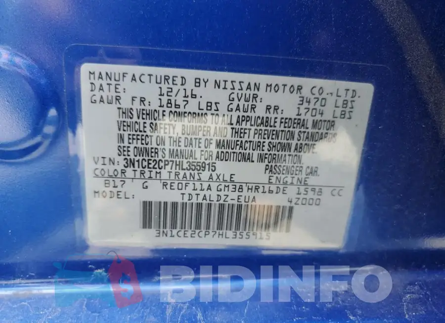 3N1CE2CP7HL355915 Photo# 13