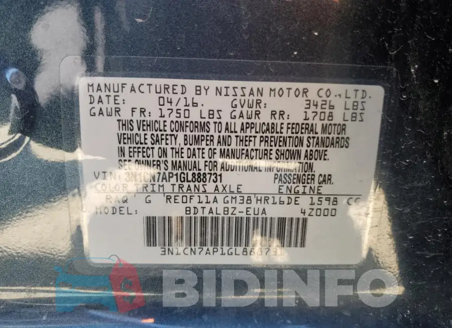 3N1CN7AP1GL888731 Photo# 12