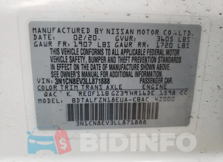 3N1CN8EV3LL871888 Photo# 12