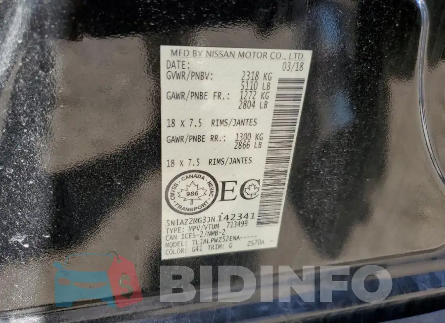 5N1AZ2MG3JN142341 Photo# 13