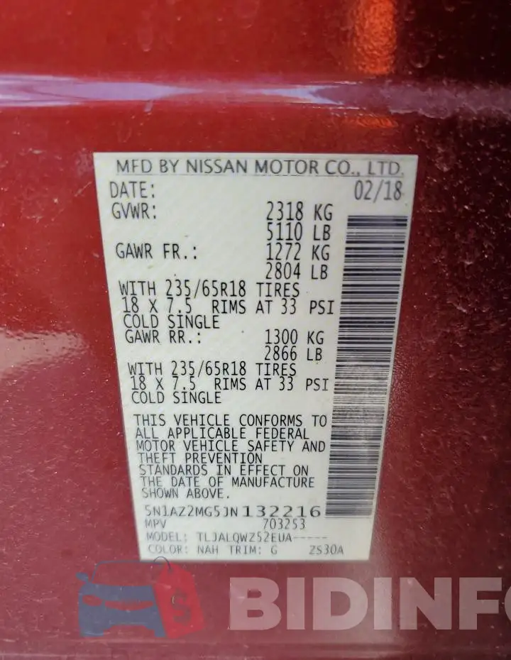 5N1AZ2MG5JN132216 Photo# 13