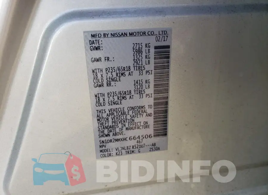 5N1DR2MMXHC664506 Photo# 14