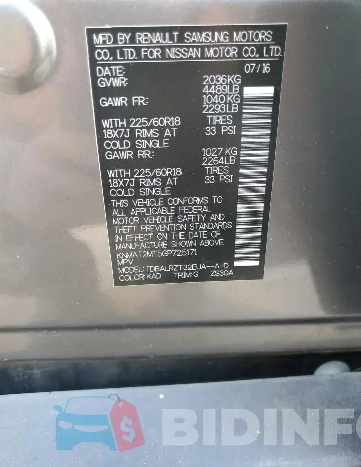 KNMAT2MT5GP725171 Photo# 14