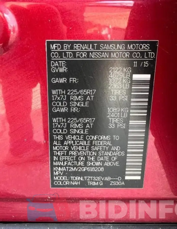 KNMAT2MV2GP618208 Photo# 10