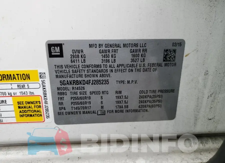 5GAKRBKD4FJ285235 Photo# 13