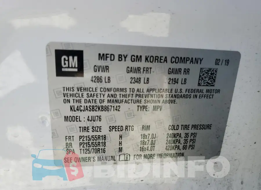 KL4CJASB2KB867142 Photo# 13
