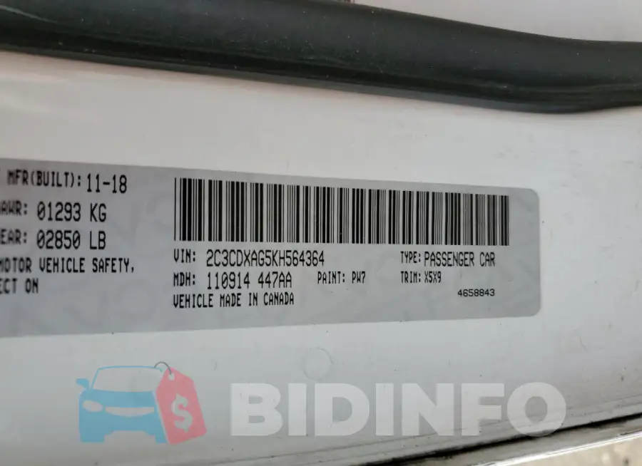 2C3CDXAG5KH564364 Photo# 12
